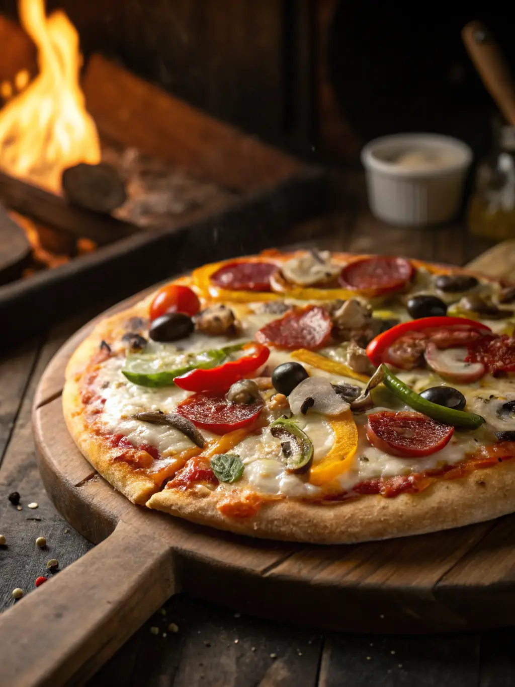 A lively image of a traditional Italian trattoria, featuring a wood-fired pizza oven, checkered tablecloths, and the aroma of freshly baked pizza, representing the Italian dining choices on Novibet.