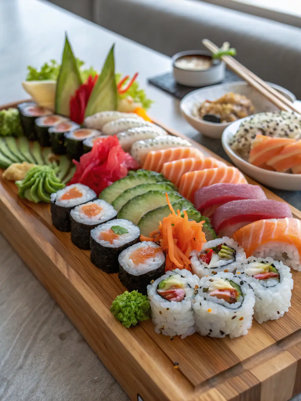 An enticing image of a sushi platter with a 'Buy One Get One Free' label, advertising a special sushi promotion at a top-rated Japanese restaurant on Novibet.